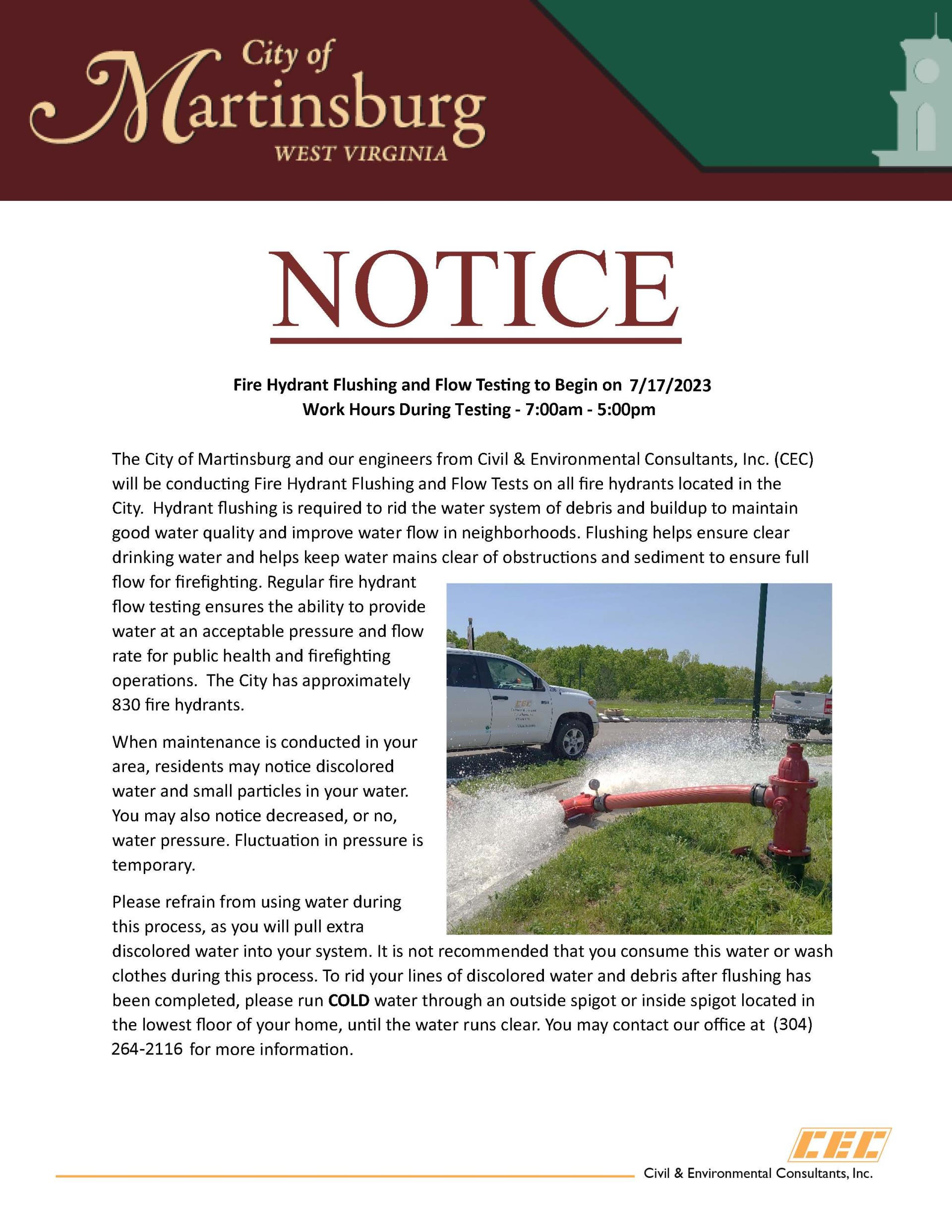 Hydrant Flushing  Testing Notice